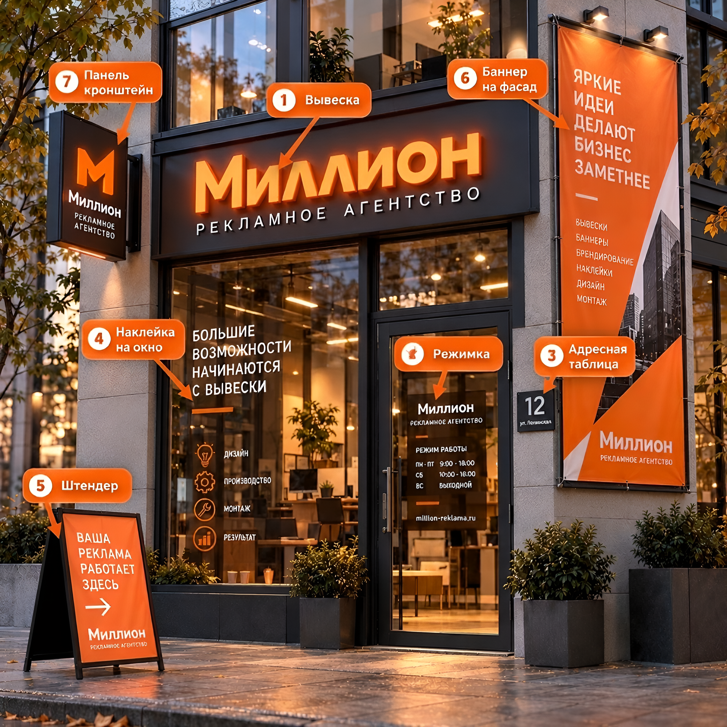 Элементы наружной рекламы Миллион